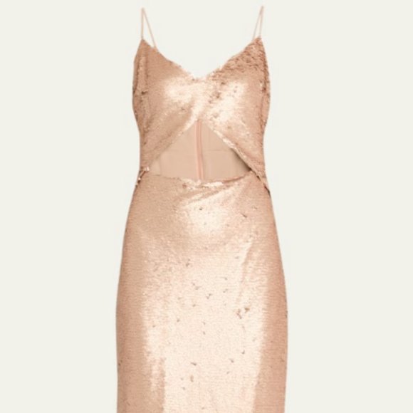 L'AGENCE FEMME SEQUIN CUTOUT ROSE GOLD MIDI DRESS sz 2 - Picture 3 of 5